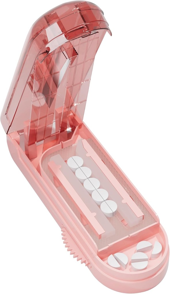 Pillensnijder Splitter voor kleine en kleine pillen, pil Splitter Nauwkeurig knipt meerdere pillen in een keer voor grote en kleine geneesmiddelen, Sharp Blade met veiligheidsbescherming (Roze)