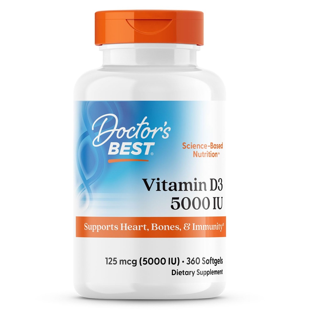 Best Vitamin D3 5.000 IE voor gezonde botten, tanden, hart en immuunondersteuning, non-GMO, Glutenvrij, sojavrij, 360 telling (verpakking van 1)