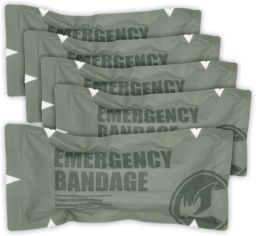 RHINO RESCUE 6" Israëlische Style Noodverband, Compressie Trauma Wond Dressing, Medisch Steriel Vacuum Verzegeld, Combat Tactische Eerste Hulp Kit IFAK Supplies, 5 Tellen