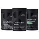 Sportonderzoek L-Glutamine (100 porties), Creatine Monohydraat (60 porties) en Digestieve Enzymen met Probiotica & Gember (90 porties) - Alle niet-GGO geverifieerd, Veganistisch & Glutenvrij