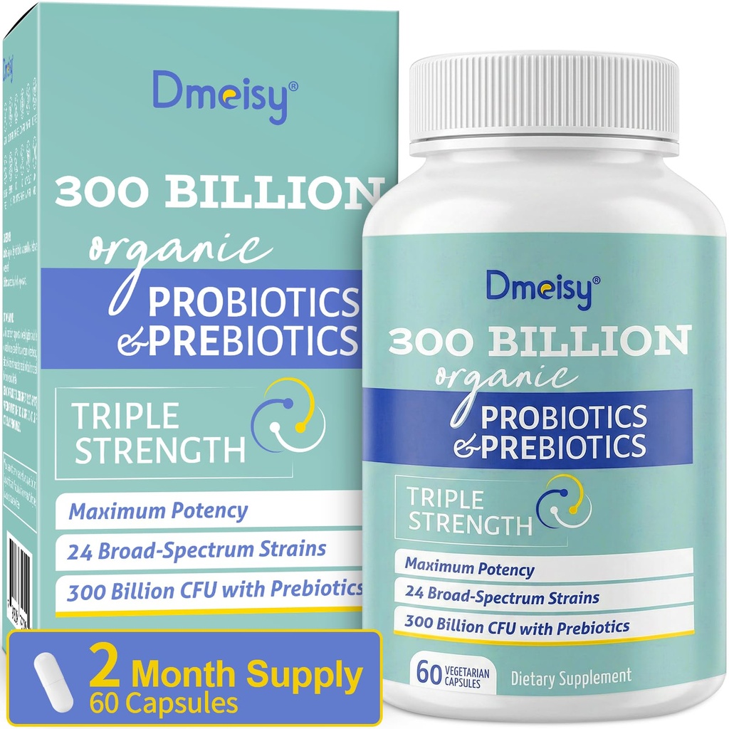 Probiotica voor vrouwen en mannen, 300 miljard CFU 24 Strains Probiotica + 15 Biologische Kruiden Prebiotica Blend, Shelf Stable Gut Health Supplement voor spijsverteringsimmune & Whole-Body Health, 2 maand levering