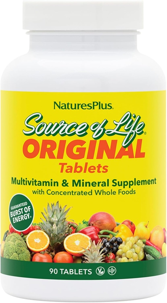 NaturesPlus Levensbron - 90 tabletten - Multivitamine- en mineraalsupplement - Ondersteunt natuurlijke energie en algehele welzijn - Glutenvrij, vegetarisch - 30 totale porties