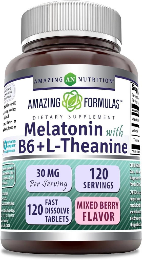 Verbazingwekkende formules Melatonine met vitamine B6 + L-Theanine Supplement 