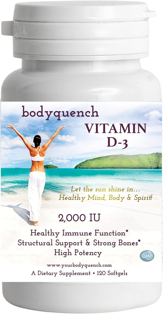 Vitamine D-3 - Hoge potentie - Bevordert gezonde immuunfunctie, structurele ondersteuning en sterke botten, 2000 IE per portie 120 Softgels