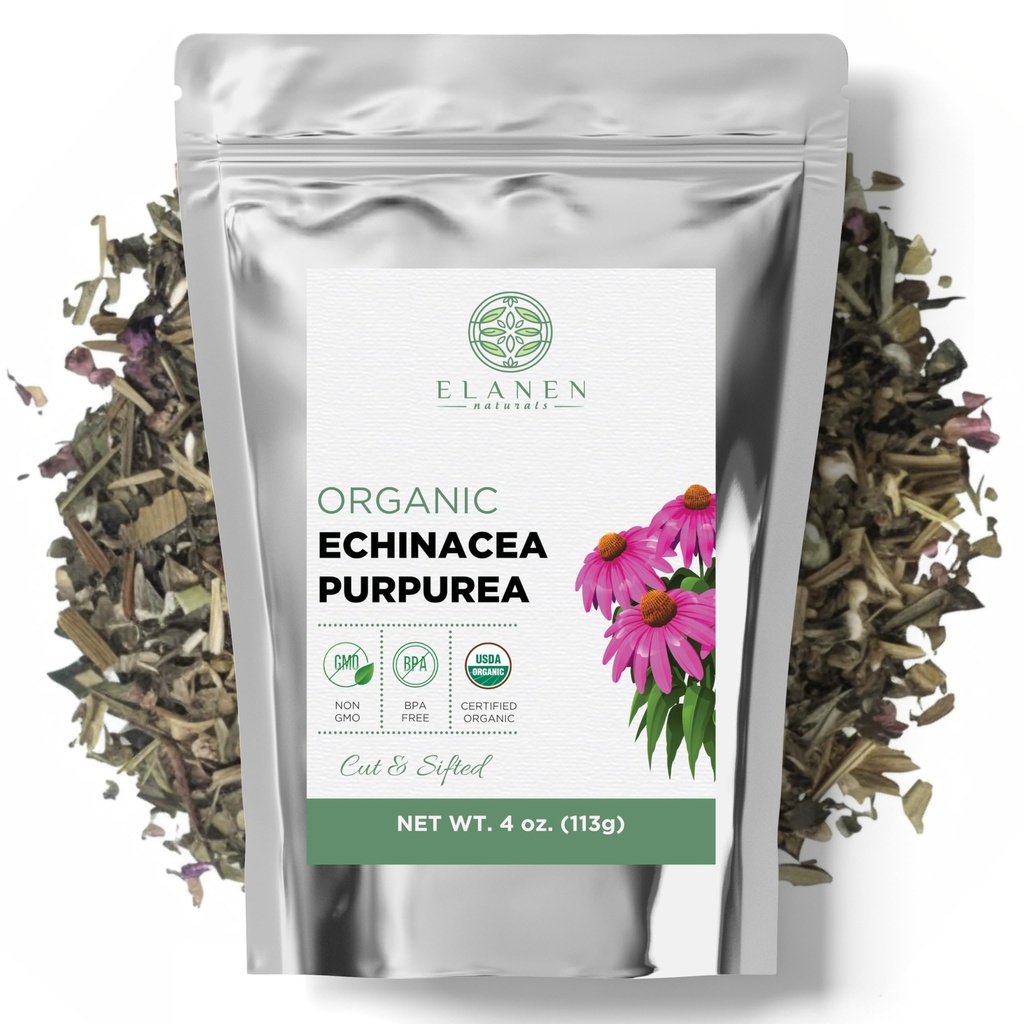 Biologische Echinacea Purpurea 4 oz. (113g), USDA Gecertificeerd Gedroogde Echinacea Thee, Premium Quality Herb, Purple Coneflower, Cut & Sifted