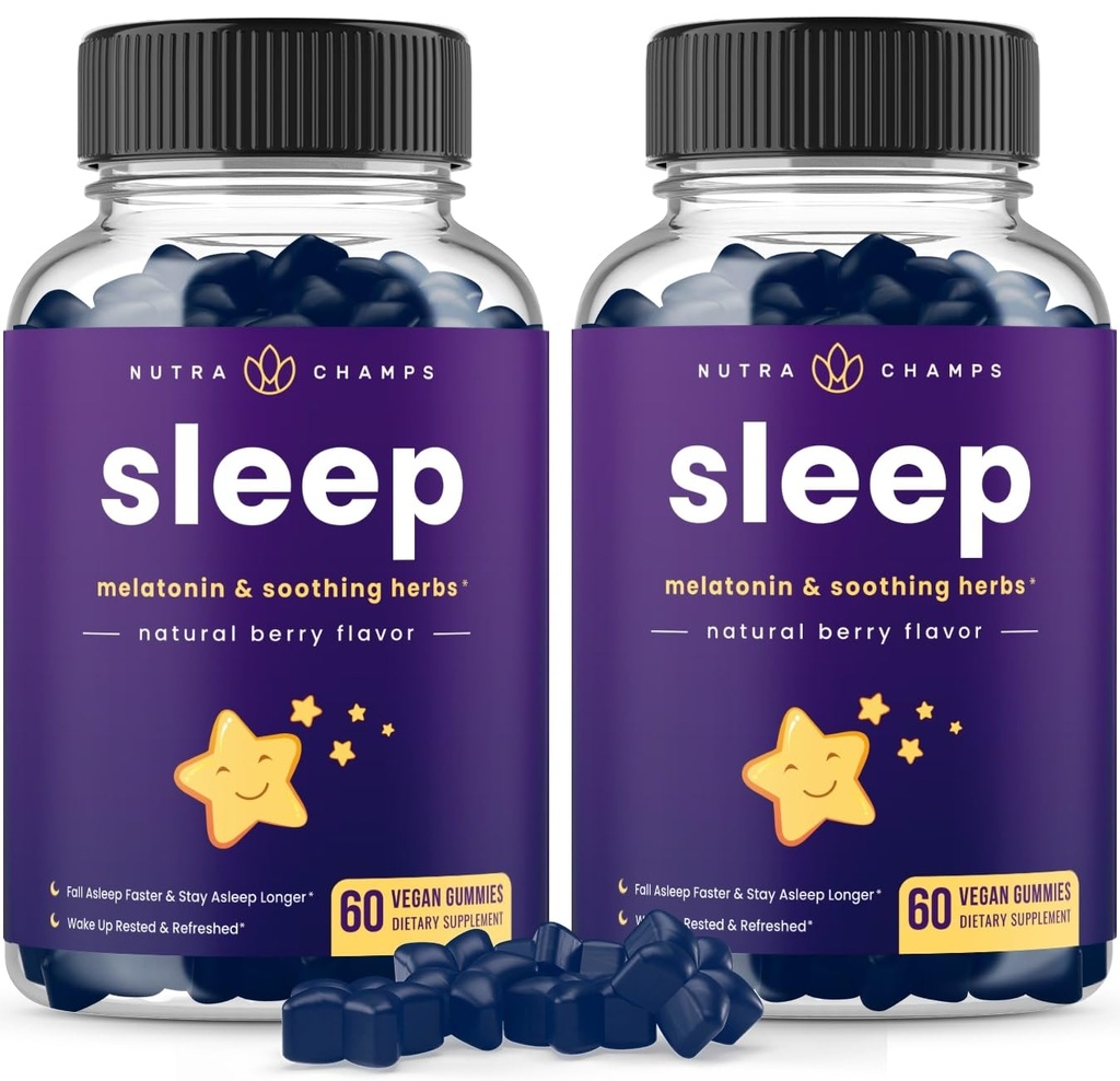 NutraChamps Slaap Gummies voor volwassenen en kinderen, Melatonine Gummies met kamille, Valeriaan & L Theanine, Vegan Kinderen Melatonine 3mg, 1,5 mg, of 6mg (pakket van 2, 120 Gummy)