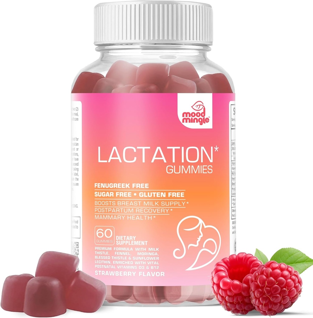 Borstvoeding en postpartum ondersteuning Gummies - met gezegende distel, venkelzaad, melkdistel, Moringa, Zonnebloemlek, vitamine D3 & B12 - Verhoog de melkvoorziening Melkproductie