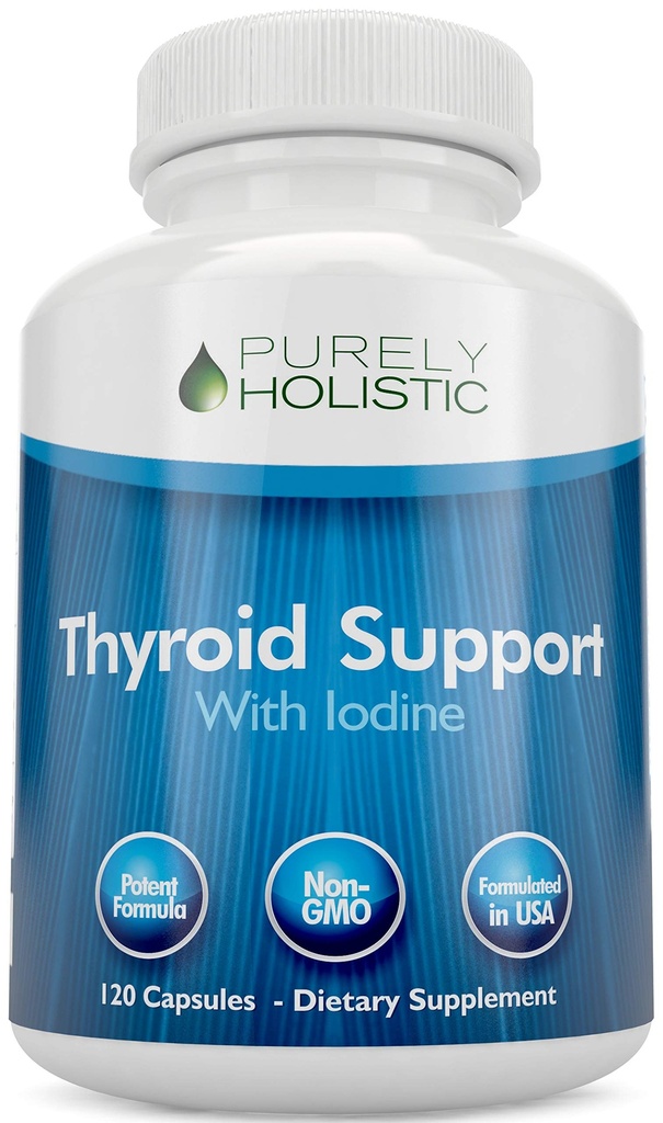 Pure Holistische Thyroid Support Supplement met Jodium - 120 capsules - 2 maanden levering - met L-tyrosine, B12, Magnesium, Ashwagandha, Kelp & More - Geformuleerd voor vrouwen - niet GGO