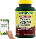 SupeRed Spring Valley Turmeric Curcumin Ultra Strength - 90 Tel, 1.500 mg Vegeteriaanse Capsules - Inclusief Nutritonale Gids' (2 Items)