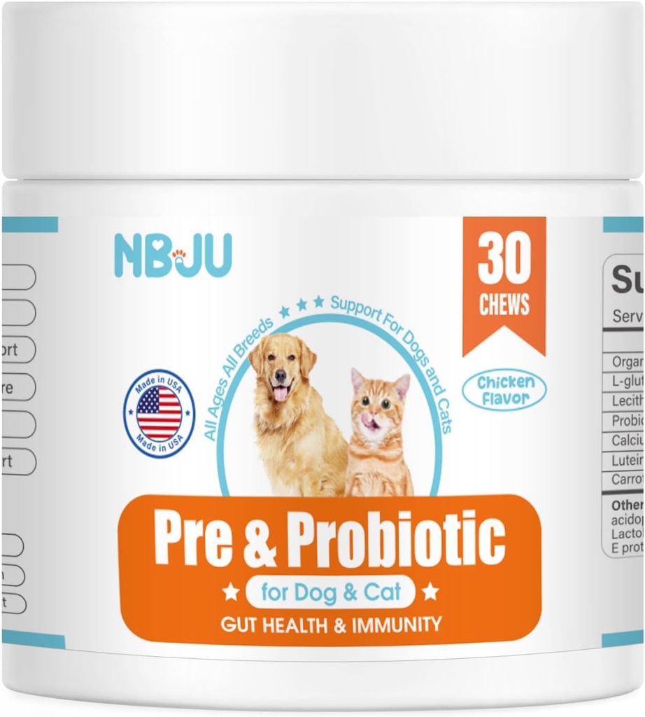 NBJU Probiotica voor honden Kattenprobiotica Kauwen Ondersteuning Gut Health, Immunity Health, Diarree, Digestieve Gezondheid & seizoensallergieën - Kip smaak - 30 Kauwen Prebiotica en Probiotica