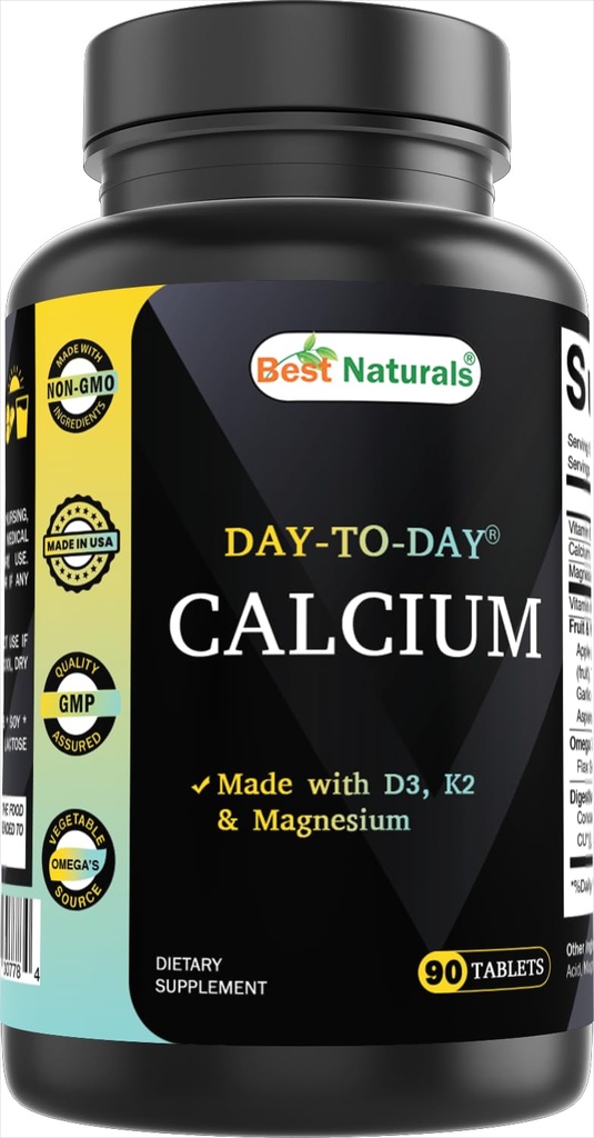 Best Naturals Calcium met D3 K2 Magnesium 90 tabletten - Gemaakt met Digestief Enzyme, Probiotica, Omega Blend