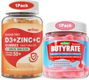 Suikervrij Vitamine C + D3 + Zink Gummies voor volwassenen 50 + Butyrate Gummies met Probiotic + Prebiotic + Postbiotic