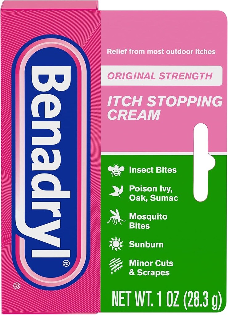 Benadryl Originele sterkte jeuk Stoppen Anti-Itch Cream, Difenhydramine HCl Topische Analgetische en zinkacetaat huidbescherming, verlichting van de meeste buiten jeuk, 1 oz (pakket van 6)