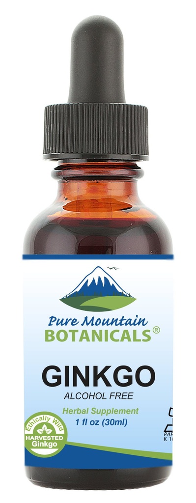 Pure Mountain Botanicals Gingko Biloba Liquid Extract Drops – Alcohol Free Tincture of Wild Harvest Ginkgo Biloba Leaf Supplement