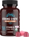 YUM-V's Sterke Aarde Biologische Vitamine D3 Gummies voor Volwassenen, (2000 iu Vitamine D 3 per Serving - 60 Telling) voor Bot & Immune Support, Veganistische Kauwgom - Aardbei / Raspberry (60 Telling)