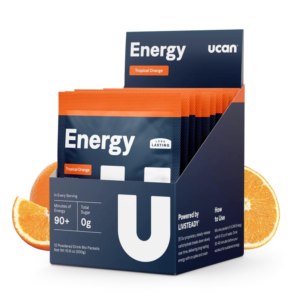 UCAN Energy Powder, Tropical Orange, Keto, Sugar-Free Pre & Post Workout voor mannen en vrouwen, Non-GMO, Veganistisch, Glutenvrij, Geweldig voor hardlopers, Gym-Goers en atleten met hoge prestaties (12 Servingen, 25g)