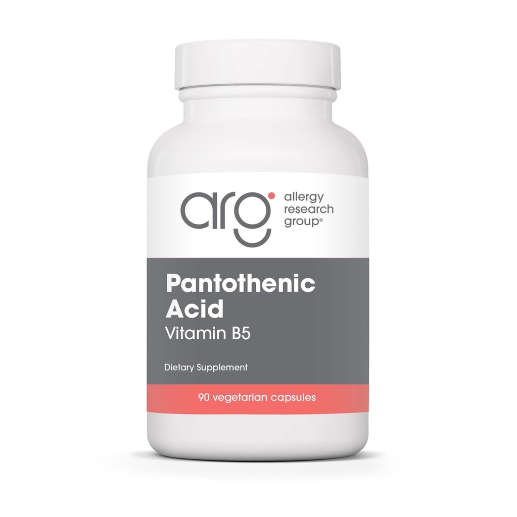 Allergie Onderzoeksgroep Pantotheenzuur - Vitamine B5 voor mannen en vrouwen, Calcium, 500mg Supplement, Pure, Biologische, Vegetarische Capsules - 90 Tel.