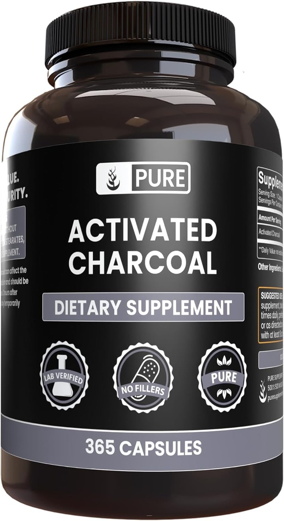 Pure Original Ingredients Activated Charcoal, No Magnesium or Rice Fillers, Always Pure, Lab Verified (365 Count)