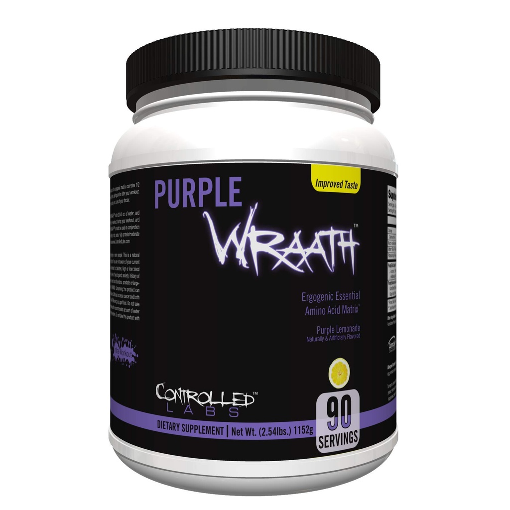 GECONTROLEERDE LABS Purple Wraad, BCAA en EAA Amino Acid Supplement, met Endurance Blend Intra Workout Powder, Optimale Endurance, Focus, en Uithoudingsvermogen (Lemonade, 90 Servers)