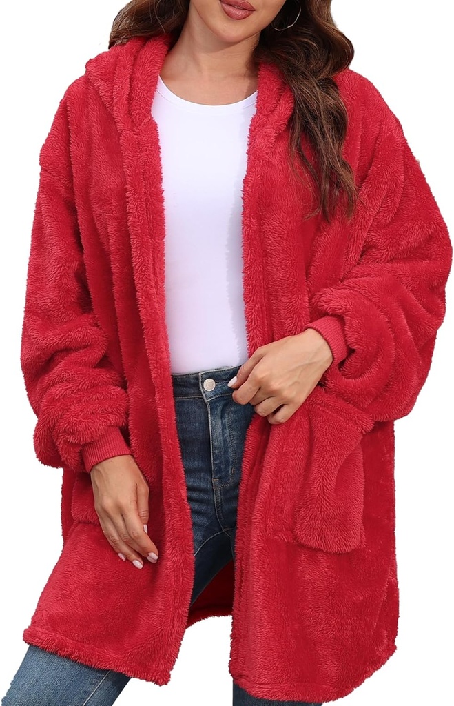 Argstar Hooded Cardigan voor vrouwen en mannen, Oversized Sweatshirt Fuzzy Fleece Deken Hoodie Jacket - One Size Past Alle