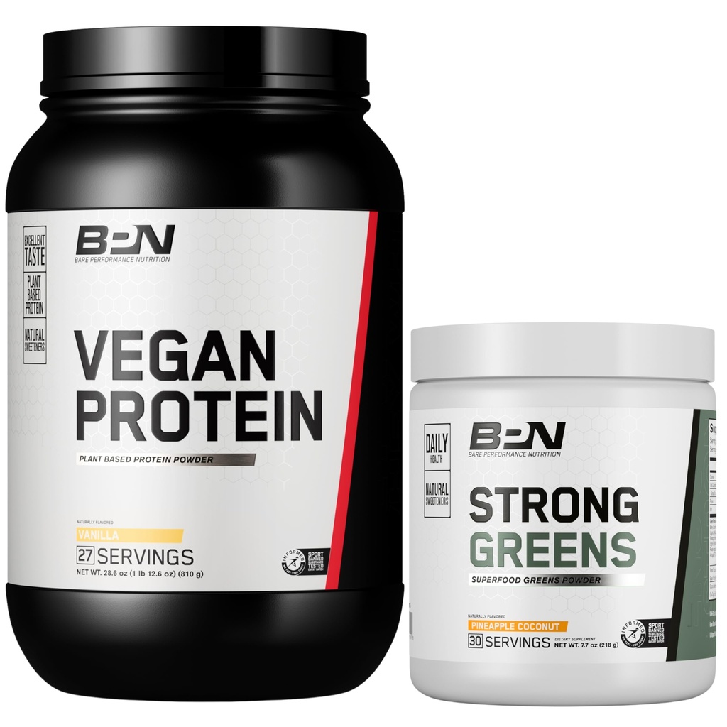 BARE PERFORMANCE NUTRITION BPN Vegan Vanille Proteïne + Sterke Groenen Ananas Coconut Bundle
