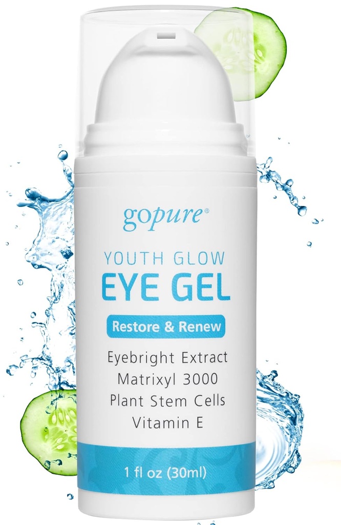 goPure Youth Glow Eye Gel - Anti-Aging Eye Cream die kalmeert en hydrateert, gemaakt met Matrixyl 3000 en Hyaluronzuur voor het verbeteren van de look of Puffiness, Dark Circles, and Under Eye Bags - 1 fl oz