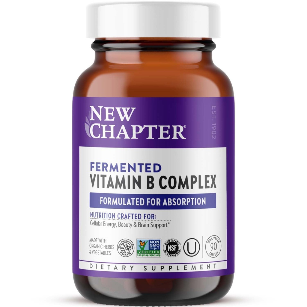 Nieuw Hoofdstuk Vitamine B Complex, Gefermenteerd Vitamine B Complex, USDA Biologisch, ONE Dagelijks voor Cellulaire Energie + Hersen + Schoonheid, 100% Veganistisch, Glutenvrij - 90 Tellen
