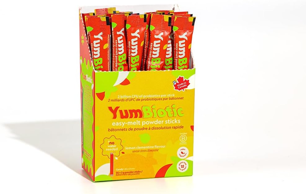 Herbaland YumBiotic Powder Stick - Vegan, 2 miljard CFU probiotica & 520mg prebiotica per stick, aardbeishake, Citroen Clementine (1 x Citroen Clementine Yumbiotic Box, Citroen Clementine)