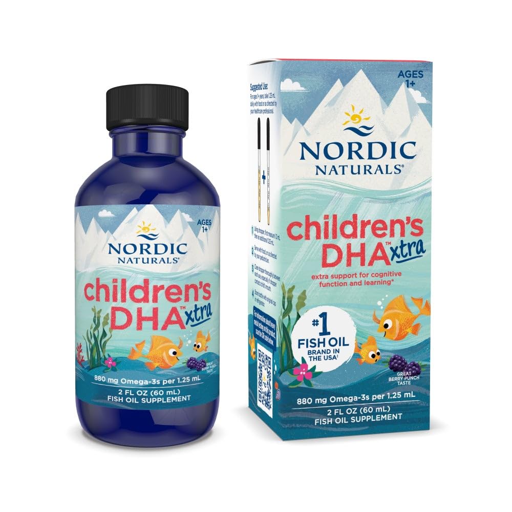 Nordic Naturals kinderen DHA Xtra, Berry Punch - 2 oz voor kinderen - 880 mg Totaal Omega-3s met EPA & DHA - Cognitieve en immuunfunctie, leren, sociale ontwikkeling - Niet-GMO - 48 Serven