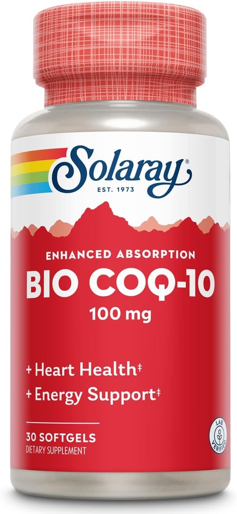SOLARAY Bio CoQ-10 100 mg Verbeterde absorptie Vitaminen A & E Gezond Hart en Cellulaire Energie Ondersteuning (30 CT)