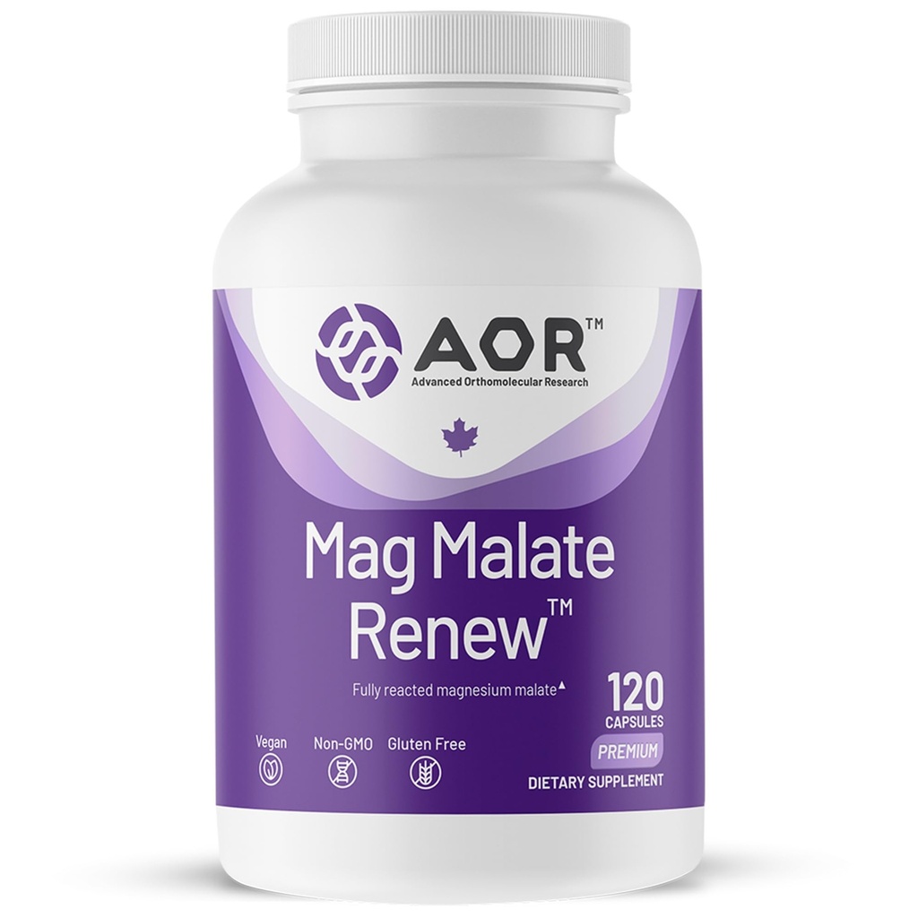 AOR Mag Malate Renew 120 Vegan Capsules, 40-120 Day Supply, Magnesium Malate with Malic Acid for Daily Wellness, Muscle Function & Relaxation Support