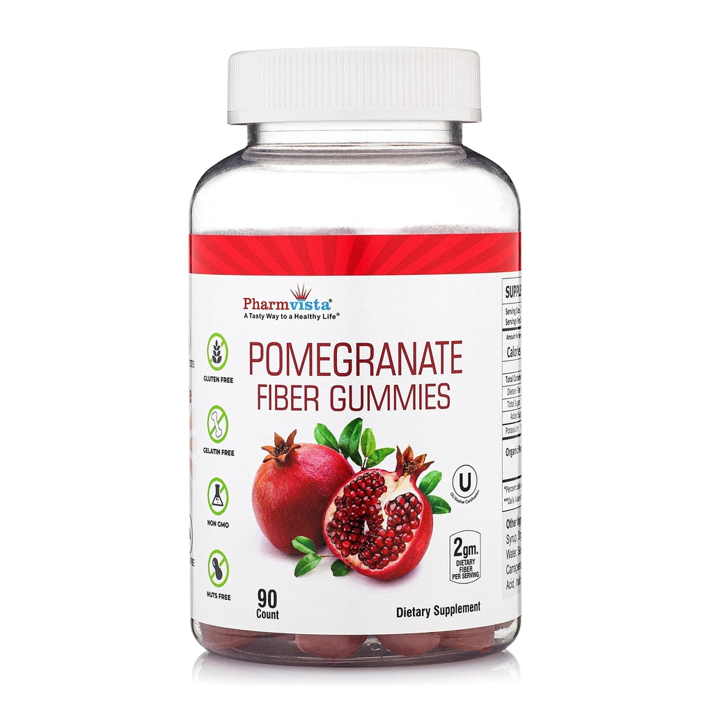 Granaatappel Vezel Gummies voor volwassenen & Kids 100mg - Glutenvrij Vegan Granaatappel supplement Rijk aan Dieet Vezel Kauwtabletten Gummies- 90 Tel.