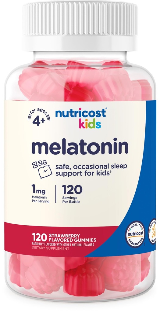 Nutricost Kids Melatonine Gummies 1mg, 120 Gummies, Aardbei smaakt