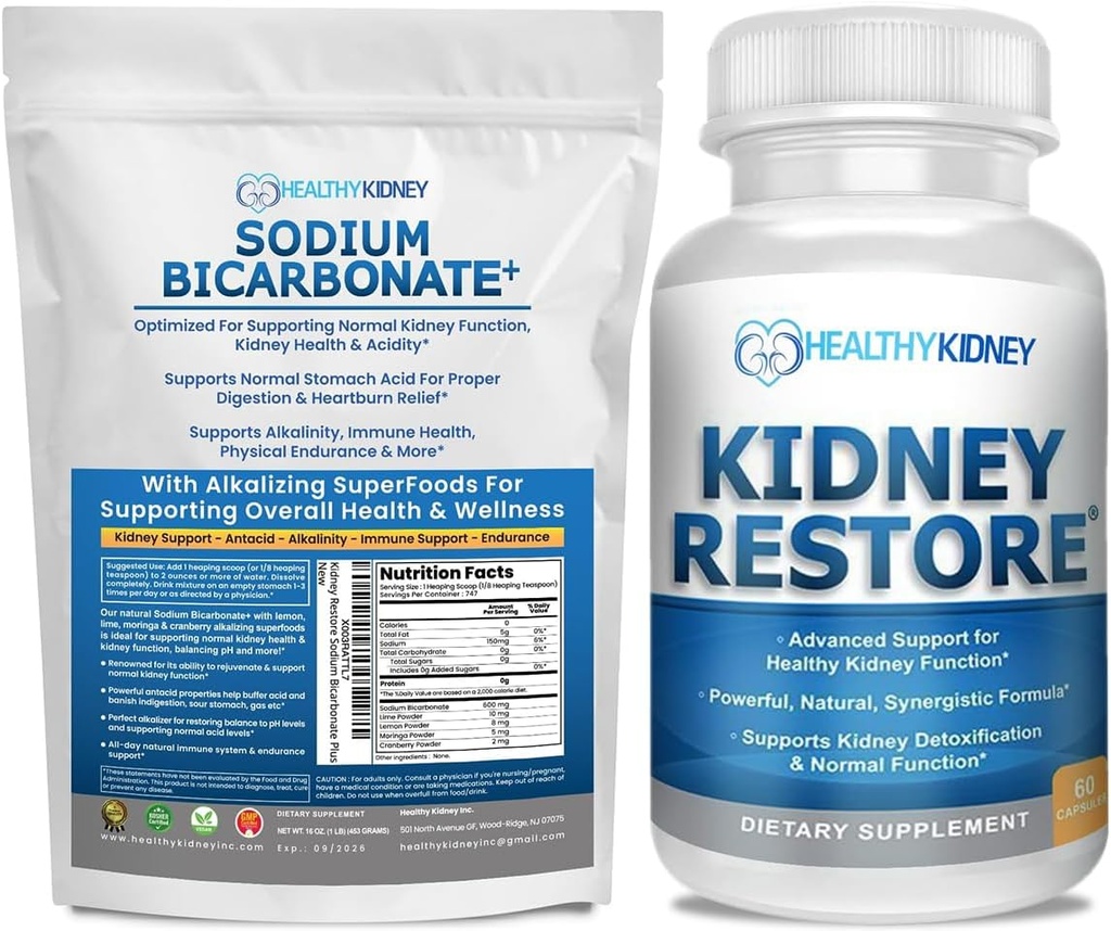 Nieren Restore Biologische Natrium Bicarbonaat Alkaline Supplement 1LB Reinigen 60 Caps Bundle 
