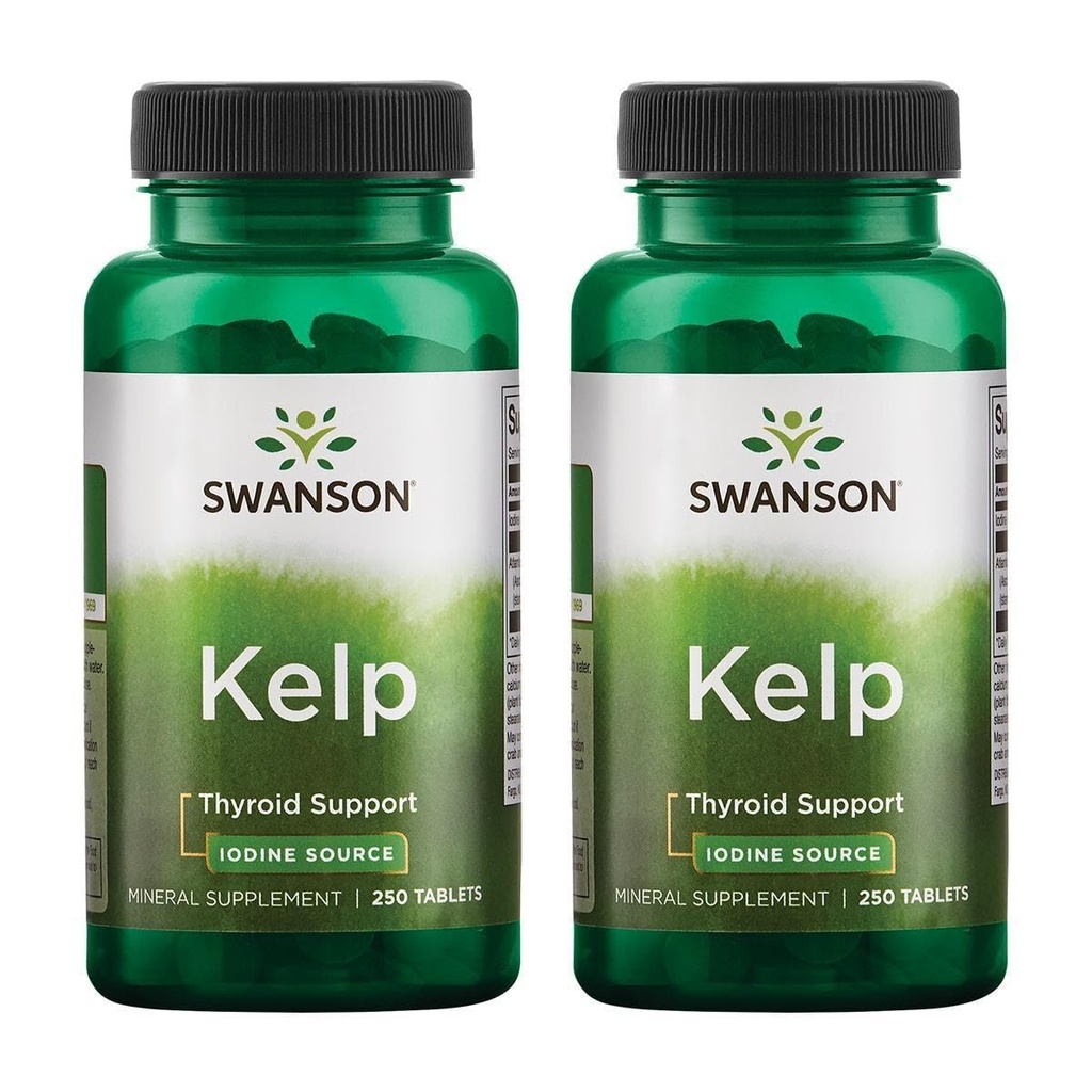 Swanson Kelp - Natuurlijke Jodium Bron Ondersteuning Thyroid Health - Mineral Supplement w/Iodine Bron Standaard 0,4% - (250 tabletten, 225 mcg Elk) (2 Pack)