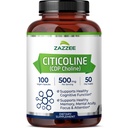 Zazzee Extra Strength Citicoline, 500 mg per portie, 100 Vegan Capsules, Superior CDP Choline Form, 100% Vegetarische en Farmaceutische Graad, 50-dagen levering, All-Natural en Non-GMO