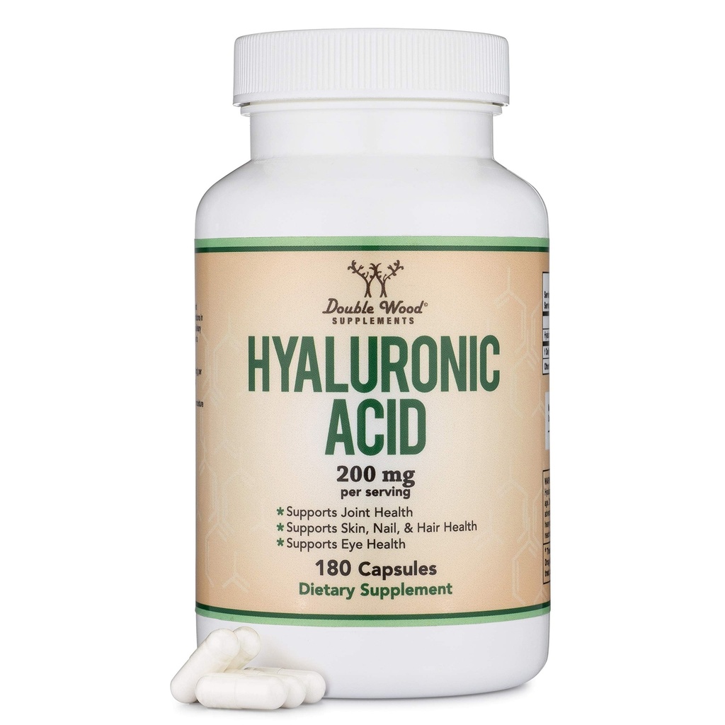 Hyaluronzuursupplementen -180 Capsules (Enhances Effects of Hyaluronic Acid Serum for Face) 200mg Per Serving for Skin and Face Aging Support (Acido Hialuronico) Glutenvrij door dubbel hout