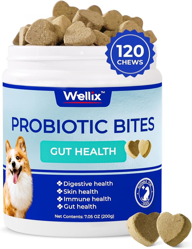 Wellix Probiotica voor honden - Hondenprobiotica Kauwen voor honden spijsverteringsgezondheid, Voorkomt diarree, Allergieën - Anti-Diarree, Gestoorde Maag & Gas Relief