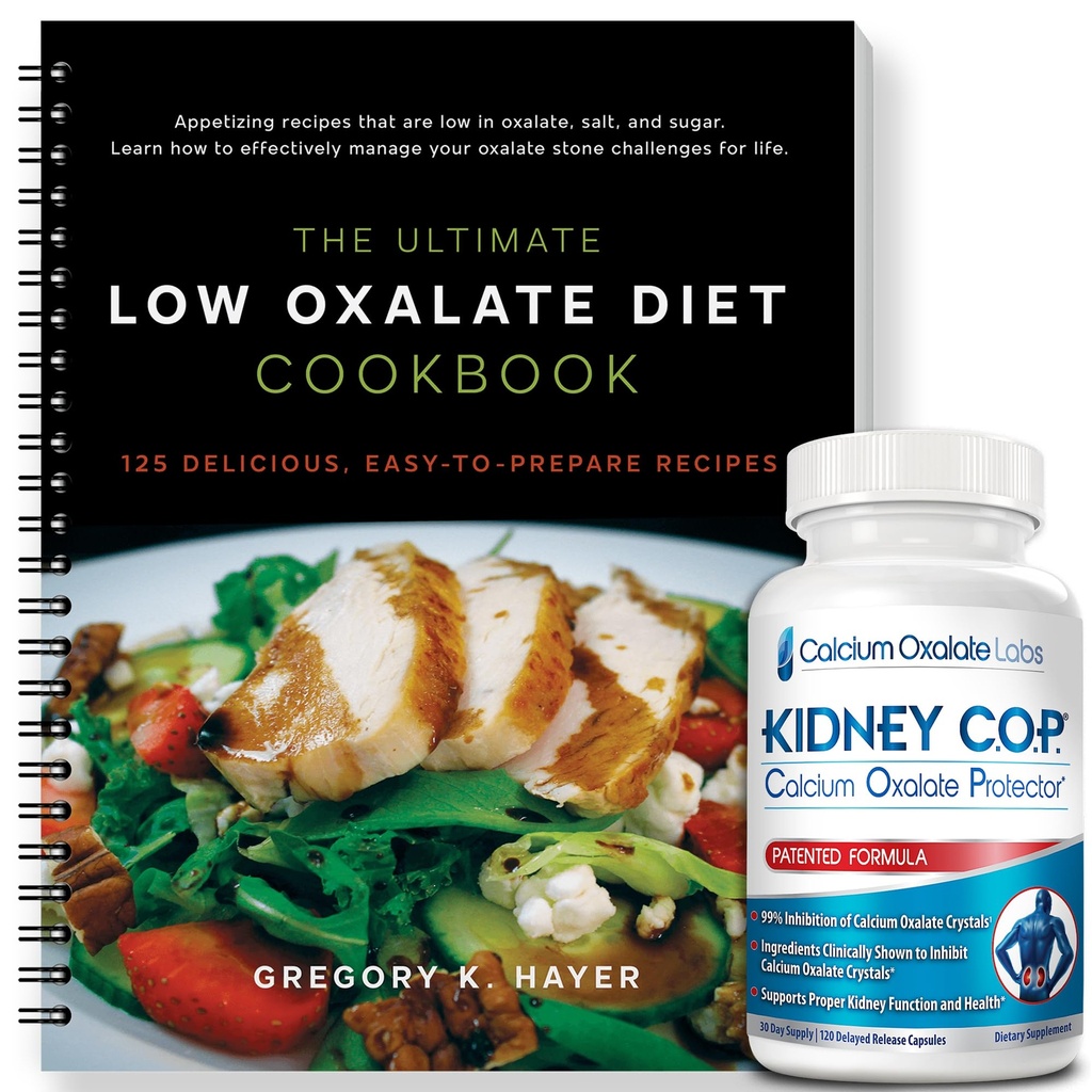 KIDNEY C.O.P. Calcium Oxalaat Beschermer 120 Capsules, Gepatenteerde Nier Ondersteuning voor Calcium Oxalaat Kristallen, Stop Herhaling (Starter Pack - (120 Caps) en 1 Ultimate Low Oxalaat Diet Cookbook)