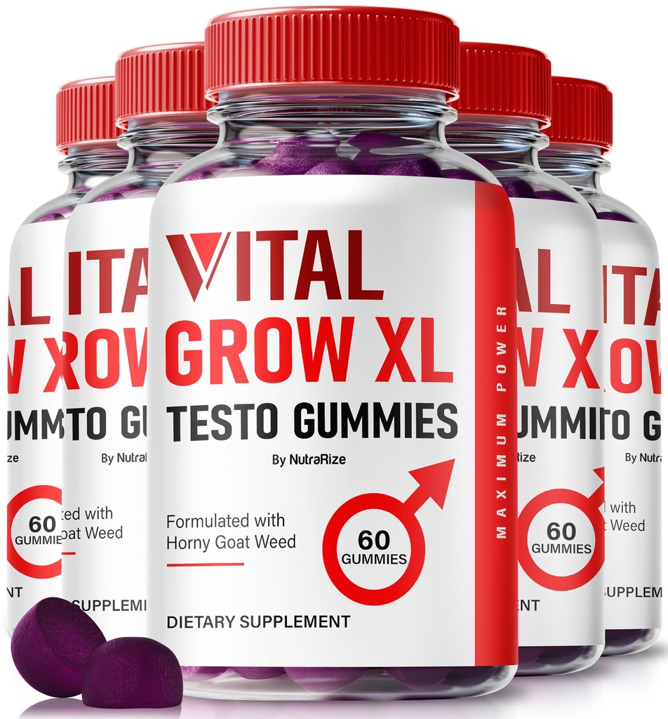NutraRize (Pack van 5 Vital Grow XL, Officiële Vital Grow XL Testo Gummies voor mannen, Boost uithoudingsvermogen en vertrouwen Gummy voor mannen, Vital GrowXL mannelijke ondersteuning Gomitas (300 Gummies)