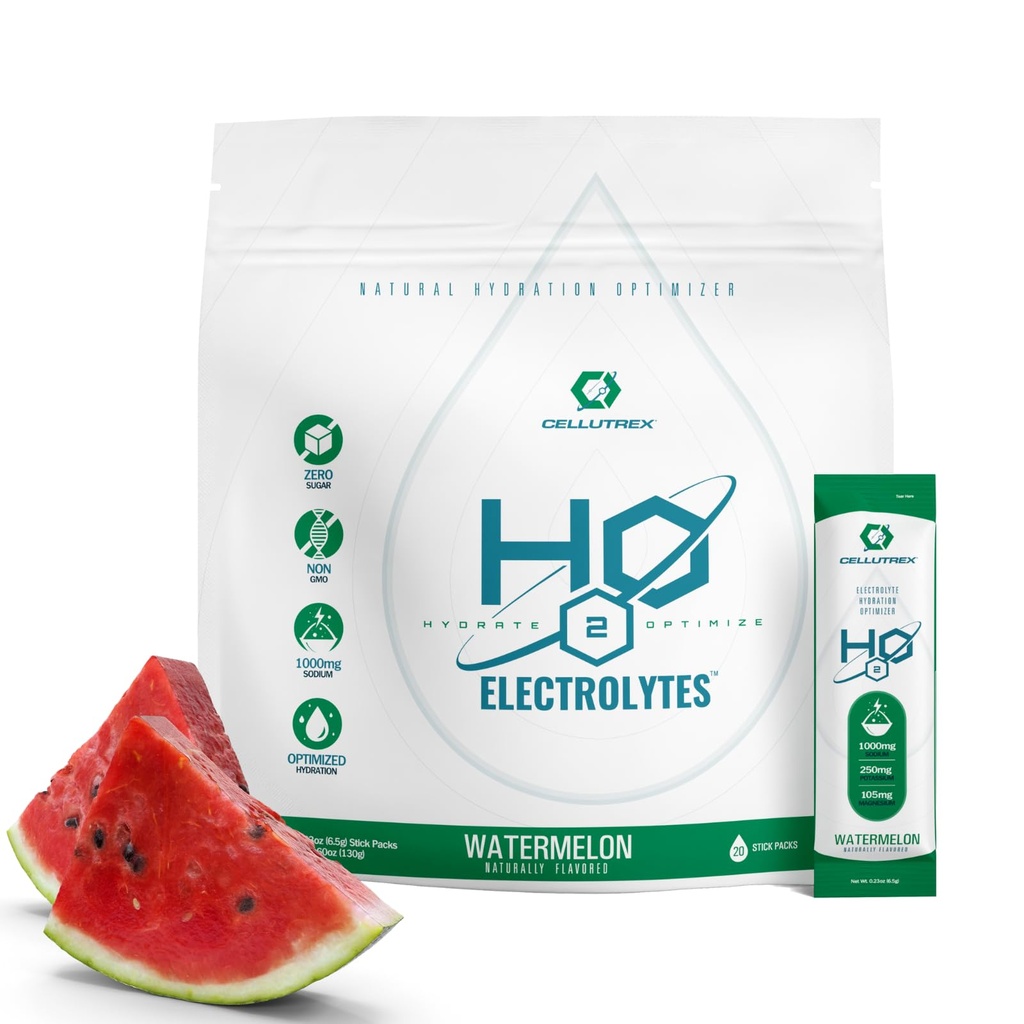 Cellutrex® H2O-elektrolyten, elektrolytpoederdrankmix, zero sugar, natuurlijke zouthydratatiepakketten voor herstel en wellness, watermeloen, 20 sticks