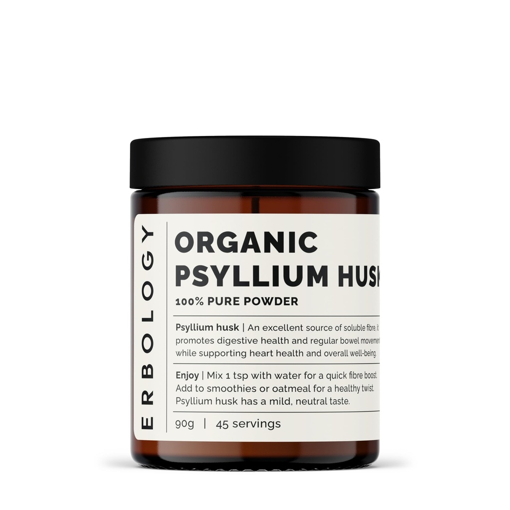 Erbologie Biologische Psyllium Husk Powder 3.2 oz - 45 Servings - Bevordert de spijsvertering van de gezondheid en regelmatige Bowel bewegingen - Duurzaam Sourced Straight from Farm in India - Small Batch - Vegan - GMO-vrij