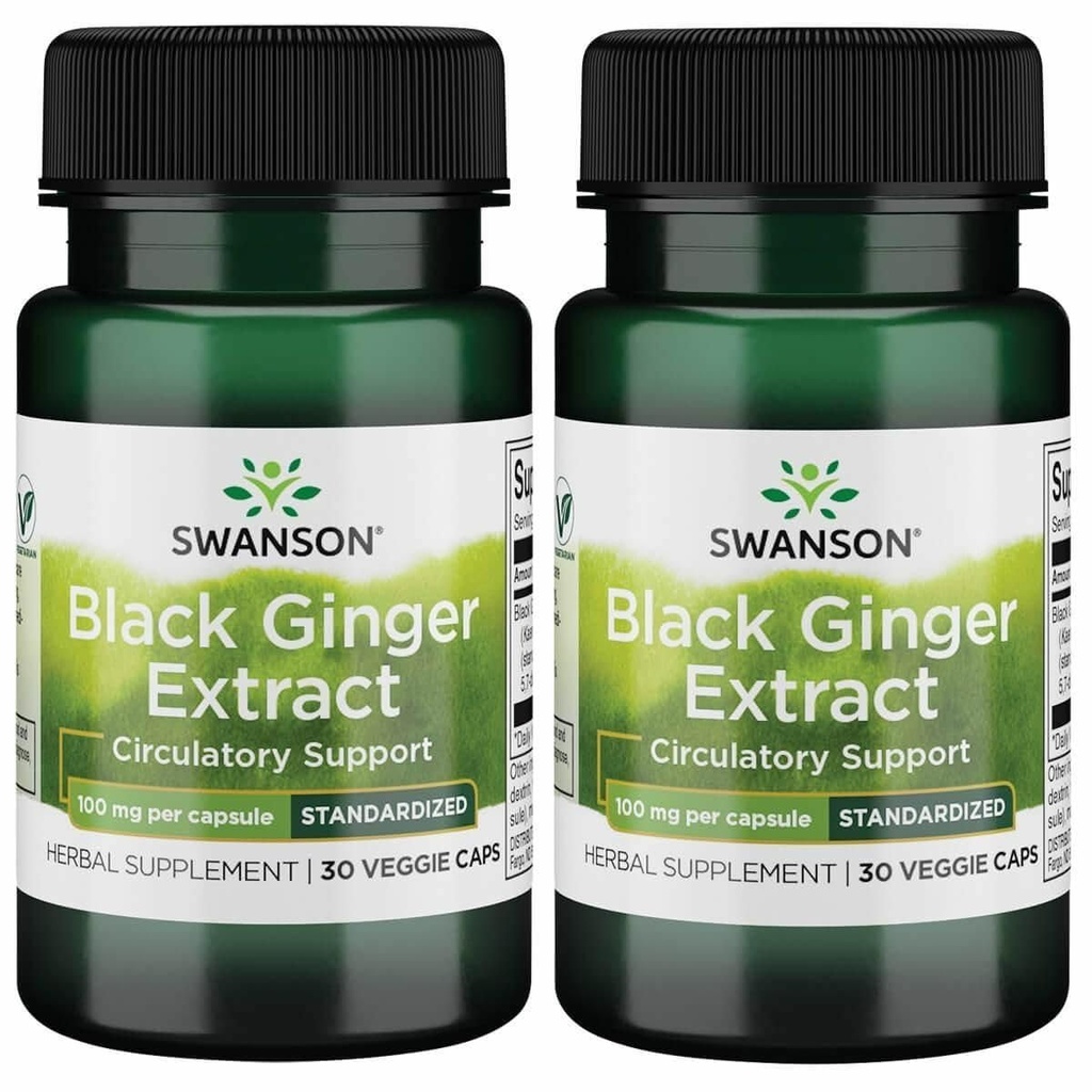Swanson Black Ginger Extract - Bevordert gezonde bloedcirculatie en fysieke Vigo - May Aid Heart Health, Spierweefsel, en Mental Welzijn - (30 Veggie Capsules, 100mg Elk) (2 Pack)