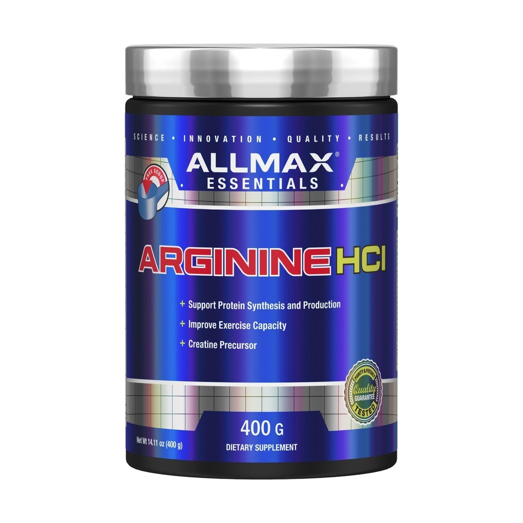 ALLMAX Essentials Arginine HCL - 400 g - Voorcursor voor synthese van stikstofoxide - Veganistisch en glutenvrij - 200 porties