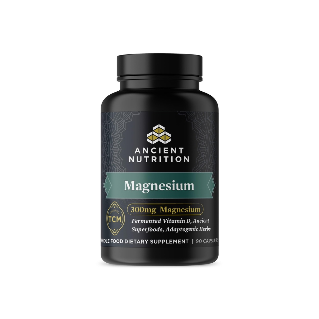 Magnesium Supplement door Oude Voeding, Magnesium 300 mg met Vitamine D voor Immune Ondersteuning, Adaptogene Kruiden, Enzyme geactiveerd, Paleo & Keto Vriendelijk, 90 Capsules