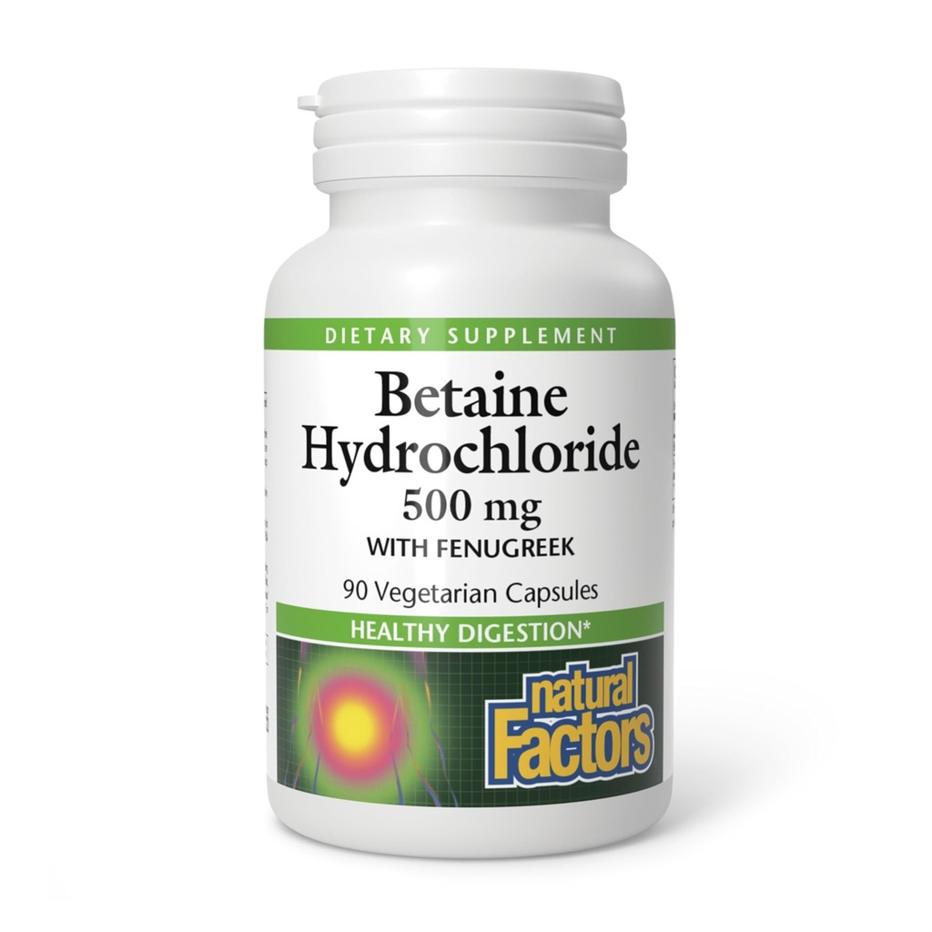 Natuurlijke factoren, Betaine HCL 500 mg, Ondersteunt gezonde spijsvertering en een gezonde Microbiome, 90 capsules (90 porties)