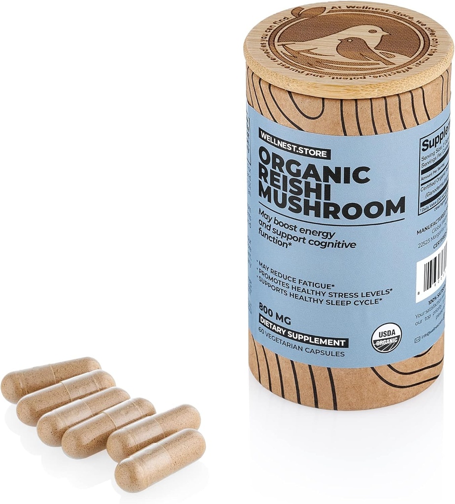 Reishi Organic Mushroom Supplement Capsules 