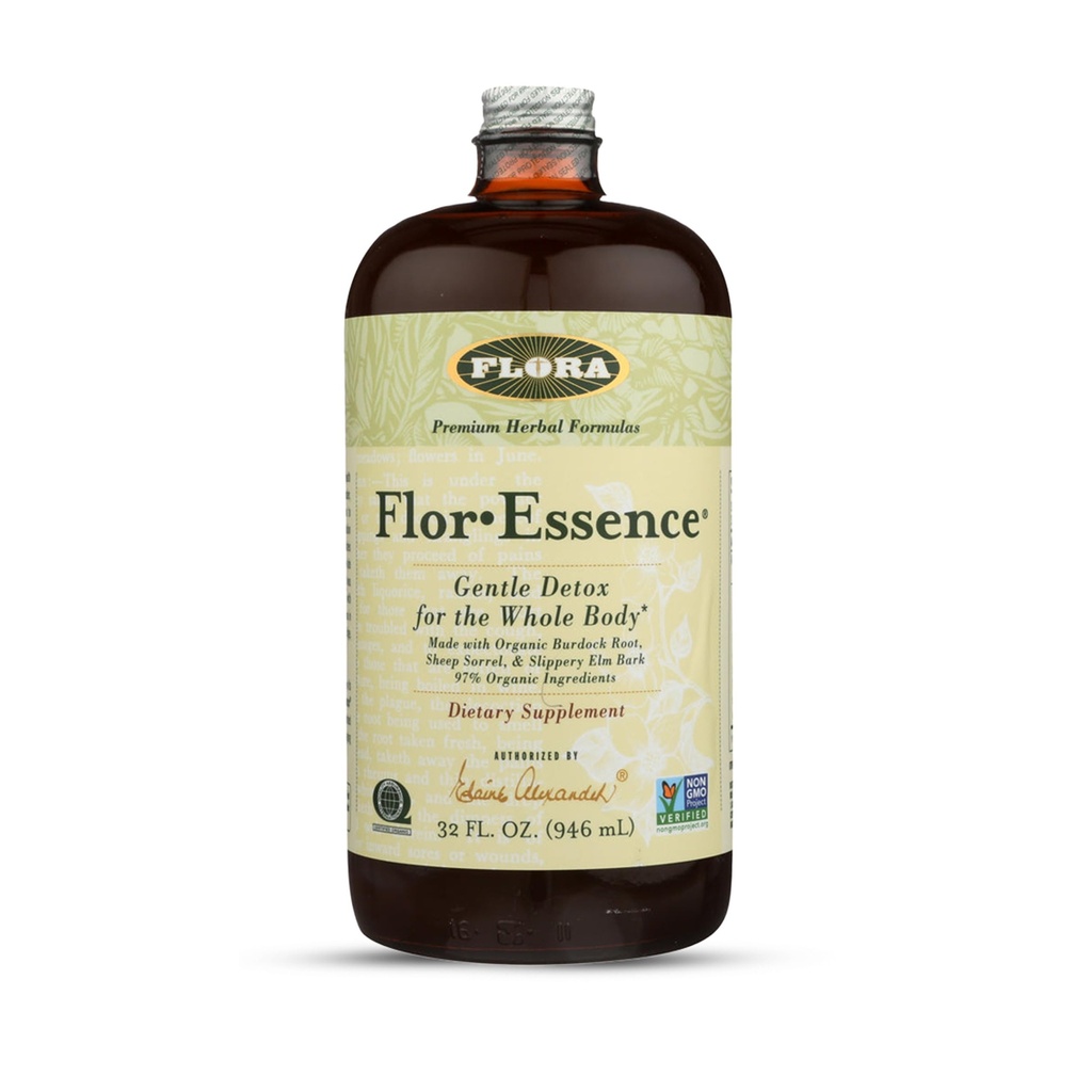 Flora - Flor-Essence - Gentle Detox Tea for a Full-Body Cleanse - Contains Organic Slippery Elm Bark, Rhubarb, Burdock Root & More - Vegan, Non-GMO & Gluten-Free - 32 fl. oz.