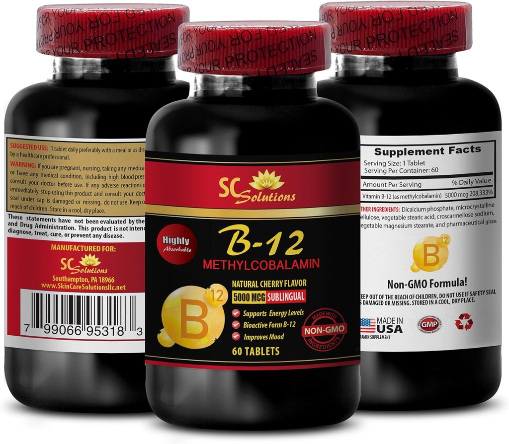vitamine b12 en magnesium supplementen - METHYLCOBALAMIN VITAMINE B-12 5000 - beste vitaminen voor vrouwen boven de 50 plus energie, beste vitaminen voor mannen boven de 40, energie booster capsules - 1 fles 60 tabletten