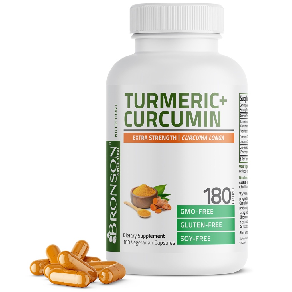 Bronson Kurkuma Curcumine Extra sterkte - Antioxidant, Joint & Digestie Ondersteuning met BioPerine, Non-GMO, 180 Vegetarische Capsules